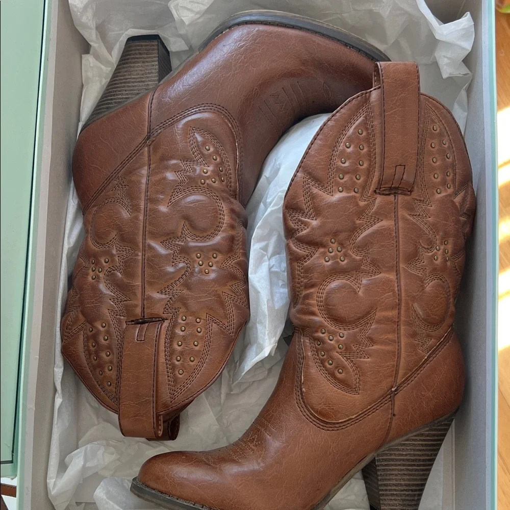 Cowboy Western Ankle Boots Studded Brown Booties